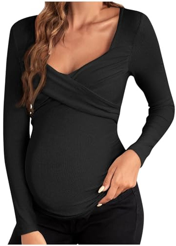 WOXIHUAN Maglietta Allattamento Premaman Scollo a v Maglia Manica Lunga Abiti Premaman Donna T-Shirt Camicia di maternità Gravidanza Camicetta Donna Elegante Regali per la Moglie