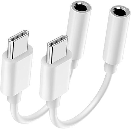 2 Pack Adattatore USB C Jack, Adattatore Cuffie USB C a 3.5 mm Adattatore Aux Audio Cavo Dongle Jack con DAC Chipset Kompatibel mit i-Phone15/16/15 Pro/15 Pro Max/Samsung Galaxy S24 S23 Ultra S22 S20