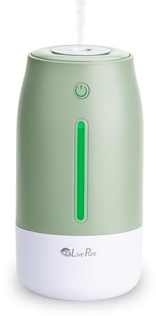 LivePure Cool Mist Humidifiers for Bedroom. Small Humidifier for Babies, Nursery, Plants, Office. Ultrasonic Cool Mist Humidifier w/Quiet Operation, USB-C Rechargeable. Mint Green