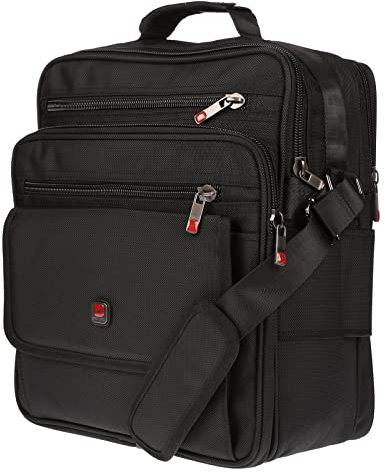 Christian Wippermann Profi Größe M, L, XXL, Umhängetasche Flugbegleiter Herren Tasche Messenger Arbeitstasche Laptoptasche (Schwarz-L-Rot)
