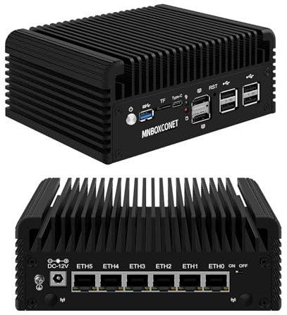 MNBOXCONET N150 Mini PC Firewall Fanless (up to 3.6GHz), 6 x 2.5GbE I226-V LAN Micro Appliance Hardware Computer DDR5 Barebone, Windows, OPNsense, Type C, Triple Display, AES-NI