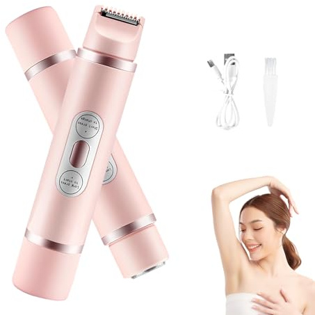 Elektrischer Bikini Trimmer für Frauen, 2-In-1 Elektrischer Damenrasierer für Intimbereich/Gesicht, Präzisionsrasierer für Scham Gesicht Achselhöhlen Beine- Leise & Hautfreundlich (Rosa)