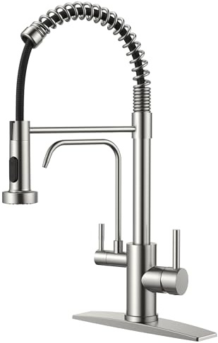 FORIOUS Kitchen Faucet with Purfied Water Filter, 2 in 1 Commercial Stainless Steel Pull Down Sink Faucet and Drinking Water Faucet 2 Handle for Pot Filler Kitchen Sink Farmhouse Bar, Brushed Nickel