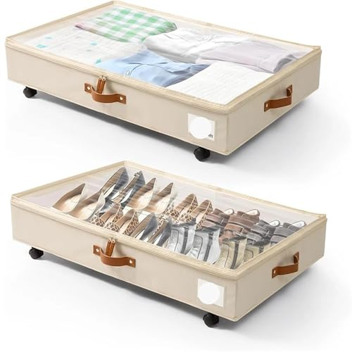 Almacenaje Bajo Cama Almacenamiento debajo de la cama con ruedas, paquete de 2 contenedores de almacenamiento debajo de la cama, organizador rodante debajo de la cama, gran capacidad(2 pack white)