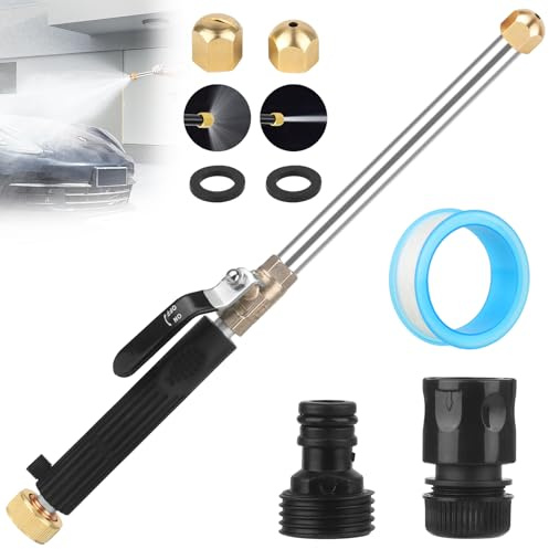 CLIUNT Portable Hydro Jet High Pressure Power Washer Wand, High Pressure Washer Hose Attachment with 2 Pcs Hose Nozzle, Hydro Jet High Pressure Washer Tools for Garden Hose Car Washing