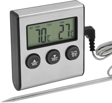 Termometro Cucina Digitale, Termometro Professionale per Carne con Timer e Allarme di Temperatura – Termometro Digitale per Cucinare, Grigliare e Misurare Acqua, Latte e Vino
