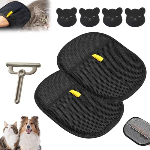 2 Stück Fell Magnet Handschuh Tierhaarentferner Handschuh, mit hundehaarentferner und Haarklebegerät Langlebig Und Verschleißfest Wiederverwendbar für Tierpflege, Reinigung von Kleidung Laken Sofas