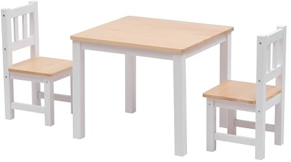 Kingwudo® Pine Wood Children's Table and 2 Chairs Set Children's Seating Set Play Table and Chairs Set for Preschoolers Boys and Girls
