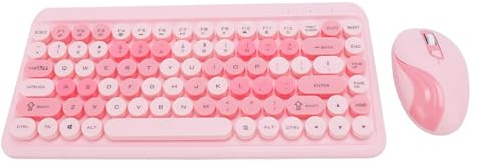 Tosuny Keyboard and Mouse Combo 2.4G Wireless, Retro Keyboard Mouse Set, 1000/1200/1600 DPI Mouse, Round Keycaps, 2 in 1 USB Receiver, for PC/Laptop/Tablet (Pink)