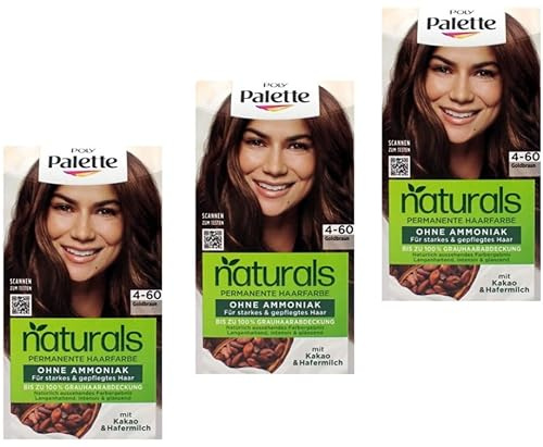 3x Palette Naturals Permanente Haarfarbe 4-60 Goldbraun pflegende Haarfarbe ohne Ammoniak, Coloration für bis zu 100% Grauabdeckung veganer Formel, 0% Silikonen, 115 ml (3er Pack)