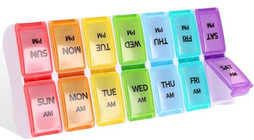 7-Tage-Pillenbox, herausnehmbare Fächer, tragbare Pillenbox, Pillenbox für morgens und abends, medikamenten organizer, geeignet zur Aufbewahrung von Fischöl, Vitaminen, Medikamenten usw