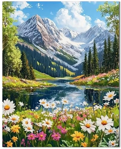 Qiukoo Malen nach Zahlen Erwachsene Landschaft - paint by numbers adult blume mit 4 Pinseln, Acrylfarben - DIY Handgemalt Ölgemälde Kit für Geschenke, Wanddeko und kreative Freizeit 40x50 cm