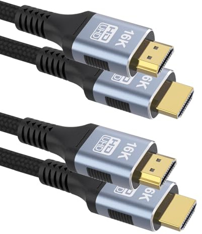 CAKOBLE 16K Cable HDMI 2.2 1m,[2 Pack]96Gbps Ultra High Speed Cable HDMI | 16K 12K 10K 8K| 4K@240Hz@480Hz | eARC HDR10+ Dolby Vision/Atmos | HDCP 2.2 | Para Cable hdmi 2.1,PS5, Xbox, Soundbar, PC, Mac