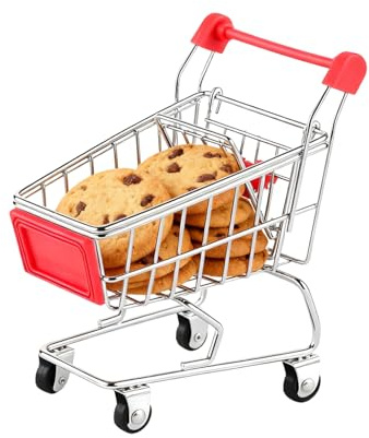 Miniature Shopping Cart andBasket – Stainless Steel Metal Toy Set For Pretend Play Grocery Shop | Durable Food Grade Organizer For Kitchen Desk Storage andDecorative Display Accessories