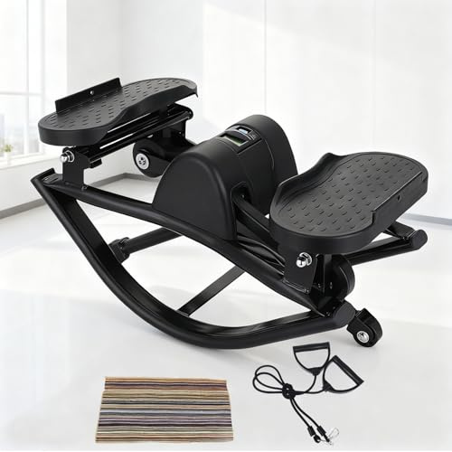 WIKONALK Rock Stepper,Portable Rock Stepper Side to Side,Rocking Steppers for Exercise at Home with Resistance Bands and Digital Display,Low-Impact Balance Board for Full Body,No Assembly