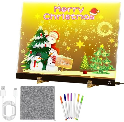 Liakyunf LED-Notizbrett, USB-Acryl-Schreibblock, löschbar mit 7 Farbstiften, beleuchtetes Nachrichtenbrett mit Ständer, für Zuhause, Reisen, Büro, Schule, Klassenzimmer
