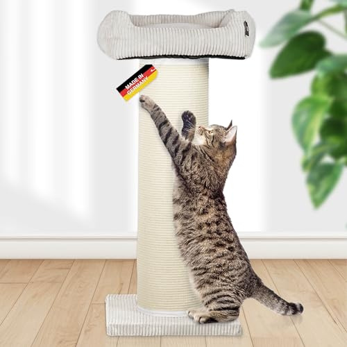 Rohrschneider XXL Kratzbaum Frieda, waschbarer Cord (beige, Gr. 1) | Tauschbare Kratzmatten, Stabil, Extra breite Säule, Bezug waschbar, Für große, mittlere, kleine Katzen