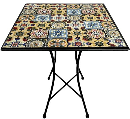 AXI Camilla Tavolino Bistrò, Blu/Giallo - Mosaico | Tavolo da caffè, quadrato, piastrelle in ceramica | Per balcone, terrazza o come tavolino ausiliario - Portata massima: 40 kg / 60 x 60 x 75 cm