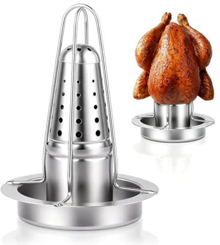 Hähnchenbräter, Edelstahl Hähnchenhalter Bierdosen Hähnchenhalte mit Hähnchengrill Abtropfschale, Geflügelbräter mit Aromabehälter Grill für Backofen & Grill