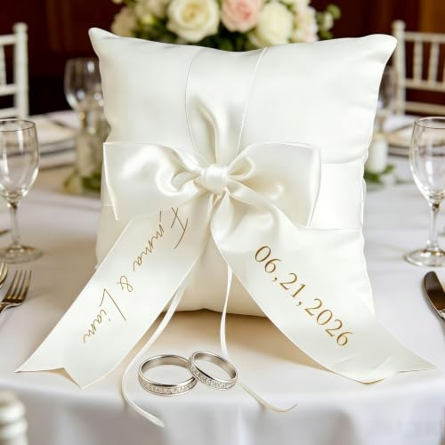 MEIEG Individuelles Eheringträgerkissen, Personalisierter Ringkissenhalter Aus Satin