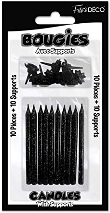 10 schwarze Geburtstagskerzen mit Haltern