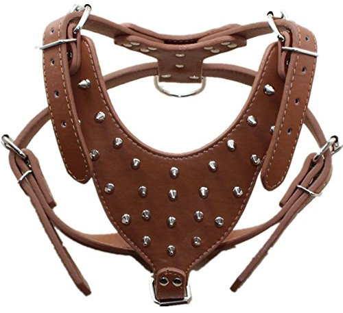 Avenpets Faite à la Main à Pointes en Cuir Clouté Harnais pour Chien American Bulldog Harnais Harnais de Dressage de Marche pour Pitbull Boxer Berger Allemand, One Size, Marron