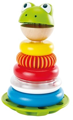 Hape Stapel-Frosch – Stapelspielzeug aus Holz, Farb- & Größenlernen, Motorikspielzeug für Kleinkinder, ab 12 Monaten