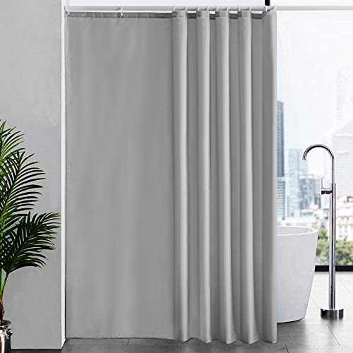 Duschvorhang Überlänge für Badezimmer, Badvorhang Anti-schimmel Textil für Badewanne und Dusche, Vorhang aus Stoff Antibakteriell Waschbar, mit 12 Haken Extra Groß Grau 200x240cm.