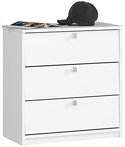 AKORD Schuhschrank mit 4 Schuhregalen und 3 Klapptüren | Schuhkipper | Schuhregal geschlossen | Schuhbank | Schuhaufbewahrung | B60 x H62 x T31 cm, Gewicht 21 kg | Farbe Weiß