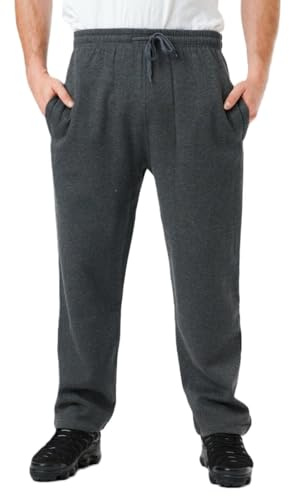 LABEL APPAREL Men's Fleece Open Hem Joggers 290 GSM Heavy Weight Sweatpants Warm Winter Bottoms Lined Casual Tracksuit Pants Jogging Trousers with Zip Side Pockets Plus Size S–8XL (XXL, Charcoal)