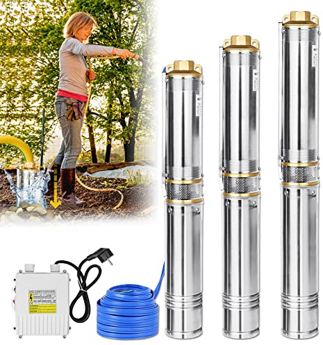 YRHome Bomba sumergible para pozos profundos, acero inoxidable, 4 pulgadas, 0,37 kW/0,5 hp hasta 4.000 l/h, caudal para pozos, riego de jardín o uso doméstico