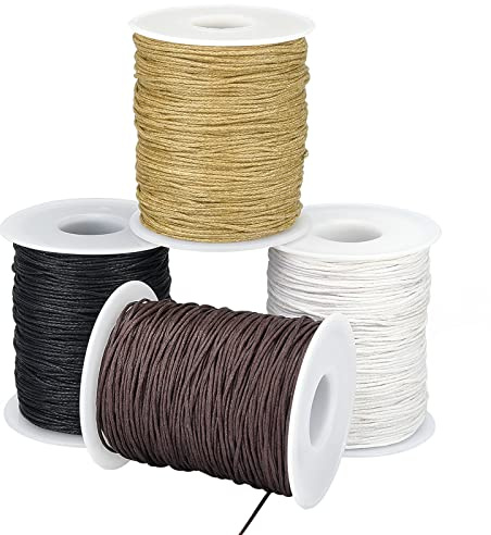 PH PandaHall 400 Yards 1mm Waxed Cotton Cord, Waxed Necklace Cord Jewellery Beading String Macrame Cord for Braided Bracelet Neckalce Making, White/Saddle Brown/Black/Burlywood