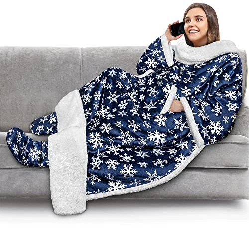 PAVILIA Fleecedecke mit Ärmeln, Fußtaschen für Damen, Herren, Erwachsene, Plüschdecke, Überwurf, warme Decke, gemütliches Geschenk