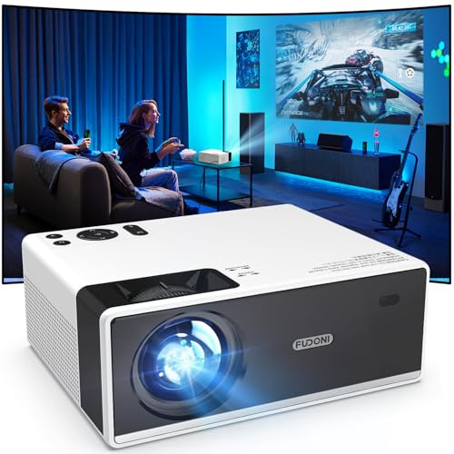 FUDONI Projektor med WiFi och Bluetooth, bärbar 4K-stödprojektor för utomhusbruk 15 000 L HD 1080 P Max 300 tums display zoom, filmvideo hemmabioprojektor kompatibel med