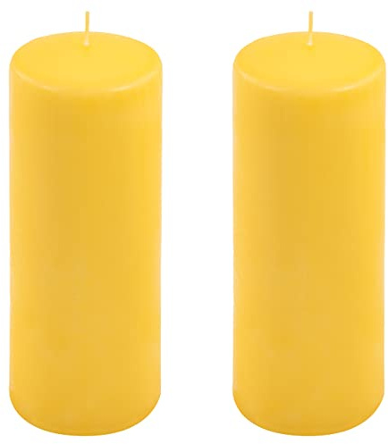 Nexos Trading Stumpenkerze Höhe 20 cm Ø 7,5 cm lange Brenndauer Rund-Kerze Säulenkerze Gelb (2)