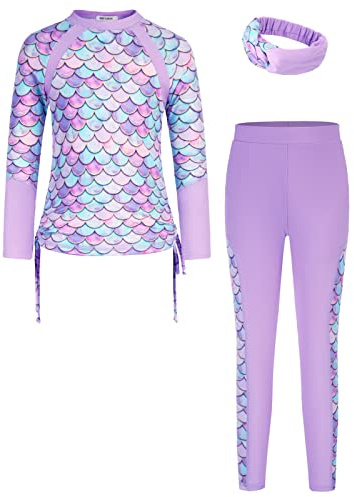 GRACE KARIN Girls Rash Guard Swimwear Long Sleeve Swimsuit Girls Two Piece Bathing Suit Mermaid 7Y