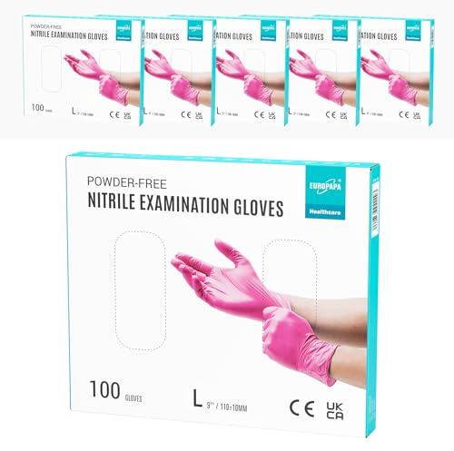 EUROPAPA® 500x Einweghandschuhe Nitrilhandschuhe puderfrei Untersuchungshandschuhe EN455 EN374 latexfrei Einmalhandschuhe Handschuhe in Gr. S, M, L & XL verfügbar (Rosa, L)