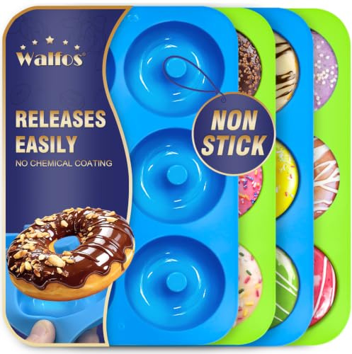 Walfos Donut-Form aus Silikon, antihaftbeschichtet, einfach herausspringen, hitzebeständig, BPA-frei und spülmaschinenfest, für Donut-Kuchen, Kekse, Bagels (4 Stück)