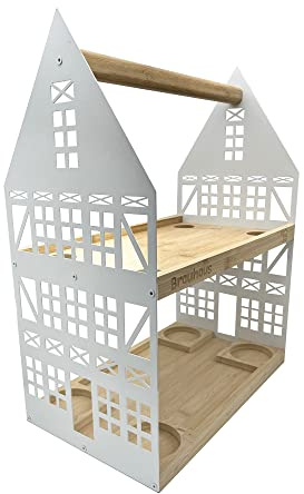 UNUS HOME Etagere Brauhaus, 2 Etagen mit Griff, mit 4 Flaschenhalter | für Bier, Snacks, Wurst und Käse, Tablett aus Bambus Holz, Gestell aus Metall, ideal als Geschenk