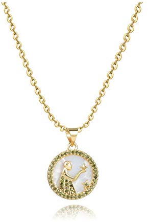 Astrology Constellations Zodiac Signs Necklaces for Women Birthday Birthstones Jewellery Gift for Daughter Family Best Friends Round Gold Opal Pendant