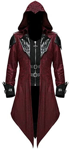 DeaAmyGline Steampunk Herren Jacke mit Kapuze - Gothic Frack Herren Mantel Gehrock Mittelalter Viktorianische Palast Vintage Mäntel Smoking für Männer Halloween Kostüm Karneval Party Cosplay Kleidung