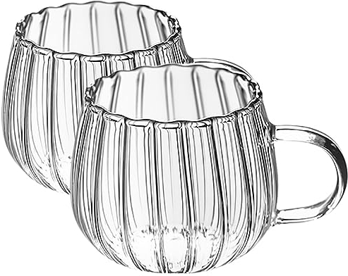 NUOBESTY Klare Tasse 2 Stück 350 Ml Glas-Kaffeetassen Kaffeetassen Mit Henkel Glasbecher Teetassen Kürbis-Glasbecher Für Milch Latte Espresso Cappuccino Heißgetränk