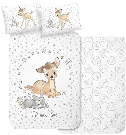 MTOnlinehandel Bambi Babybettwäsche 135x100 Flanell Biber, 1 Kissenbezug 40x60 + 1 Bettbezug 100x135 cm, Bambi REH & Klopfer Kinder-Bettwäsche