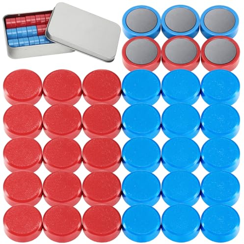 Wukong 36-pack runda kylskåpsmagneter, blå+röda starka whiteboardmagneter för kontor, anslagstavlor, planeringsbrädor, skola, vykort med järnlåda Ø 20 mm, 8 mm tjock