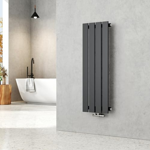 EMKE Heizkörper Klein 900x304 mm Einlagig Anthrazit 297W | Vertikal Flachheizkörper mit Mittelanschluss, Paneelheizkörper Wandheizkörper für Bad, Wohnzimmer & Schlafzimmer
