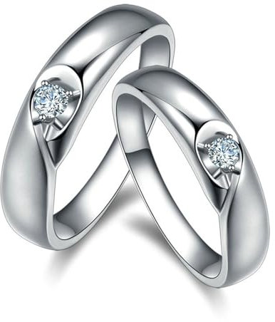 Freundschaftsringe Damen, Partnerringe mit Herz 18 Karat Weißgold AU750 2 Lab Diamant 0.06CT Ij Rundschliff VVS Mit