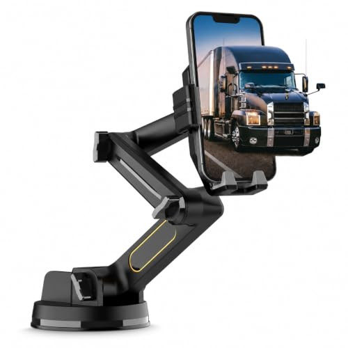 Elprico Soporte para Teléfono de Camión y Automóvil, Parabrisas para Tablero, Resistente, Brazo Largo de 16,9 Pulgadas, Súper Ventosa