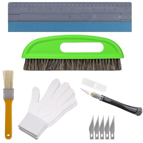 Mumjooyi Tapezierwerkzeug Tapetenglättungs Werkzeug Tapete Hand Tools Kit mit Handschuhe Tapezierbürste Rakel Tapezieren Schneidwerkzeug für Tapetenkleister Papier Fensterfolie Anwendungs-Set Vinyl