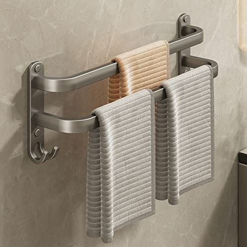 TowelTowel Rack Bathroom 3 Tier Aluminum Wall Mounted Towel Rack with 2 Hooks No Drilling Towel Shelf for Kitchen Toilet Bathroom Hotel Kitchen,Gray c,70CM