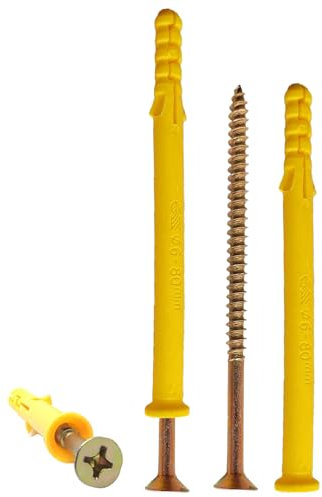 YIYINOE Chevilles et Vis Complexe - Ensemble de Fixation Inclus 62 Vis M4 x 80 & 62 Chevilles Plastique PP M6 x 80 pour Parpaings Creux,Brique Creuse,Placo et Plus